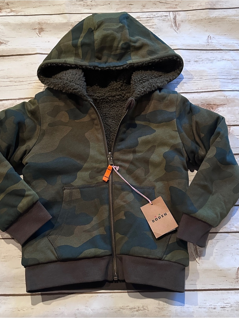 Mini Boden camo reversible zip up nwt